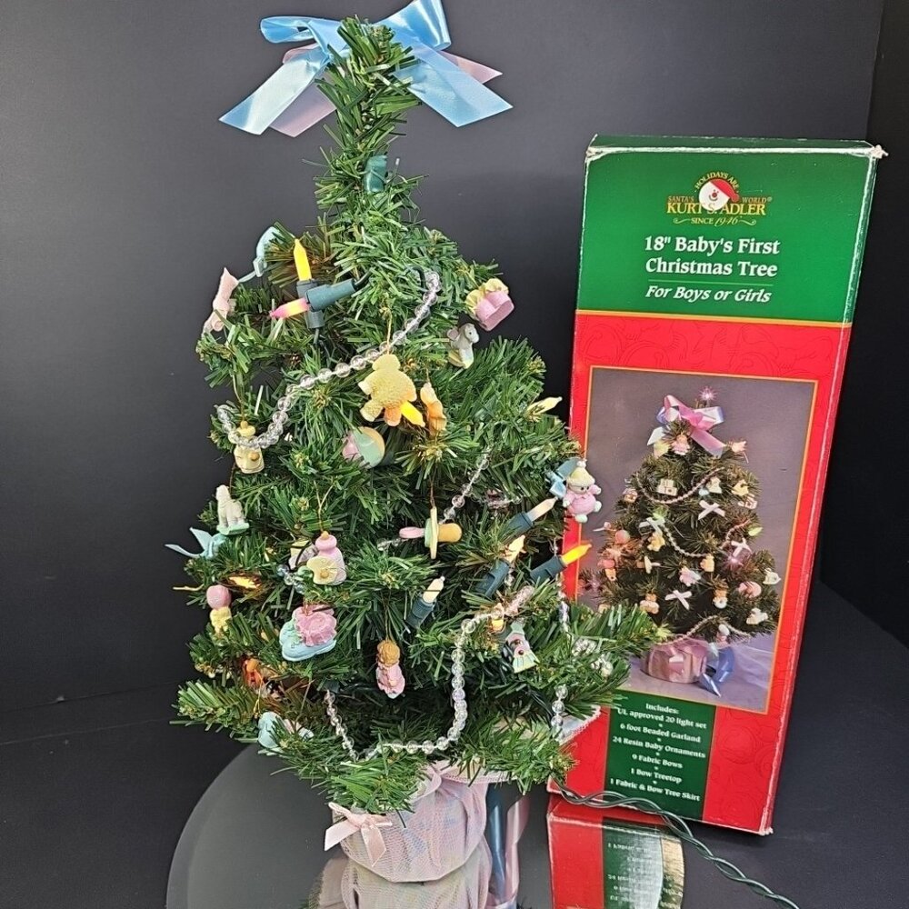 Kurt Adler Baby's First Christmas Tree 18" With Lights And Ornaments